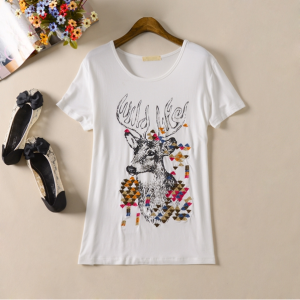 Womens Plus T-shirts Loose Cute Deer Round Neck..