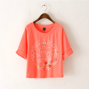 Foral Design T-shirts Ladies Letters Multicolor..