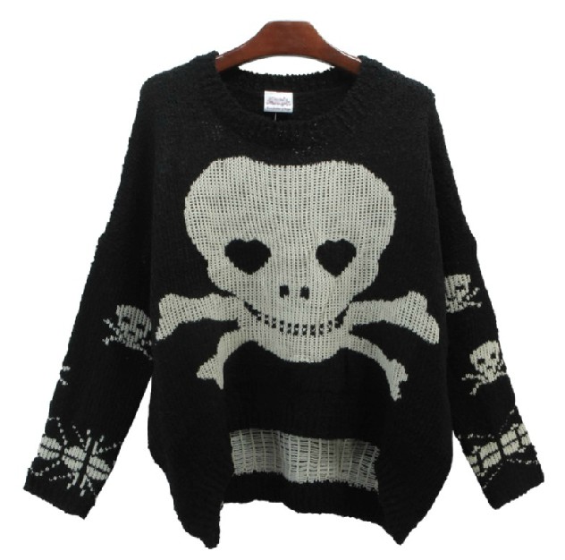 Christmas Skull Sweaters Women Loose Knit Sweater on Luulla