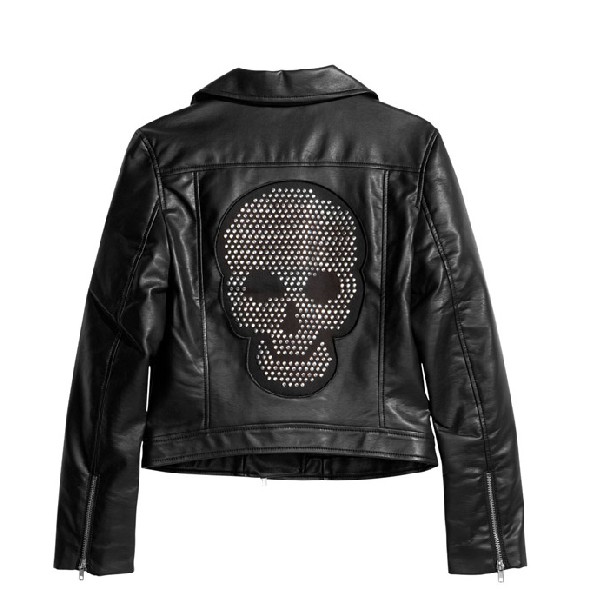 Cool Jackets Coats Skull Patch Pu Leather Motorcycle Leather Jacket Rhinestone