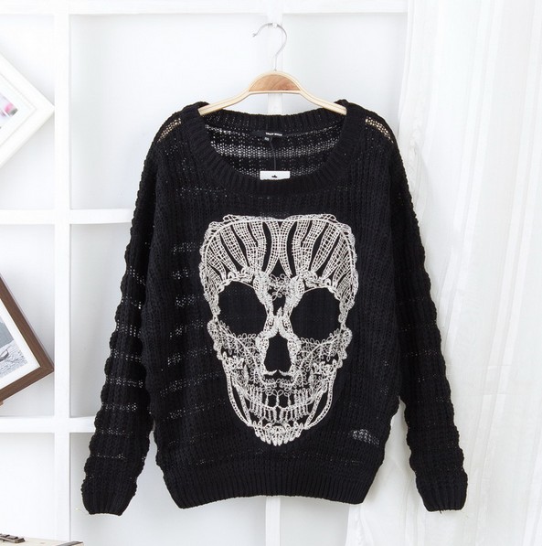 Quirky Embroidery Skull Loose Pullover Sweaters Quality Xs S M L