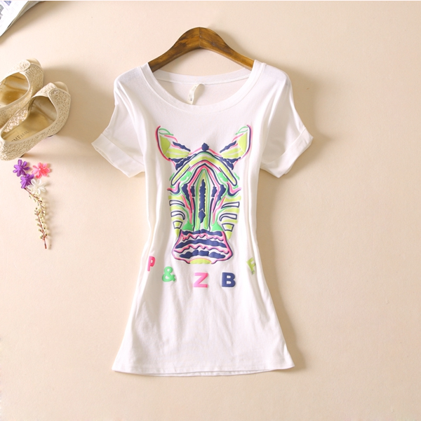 Cute Women's T-shirts Loose Contracted Multicolor Printing T-shirt