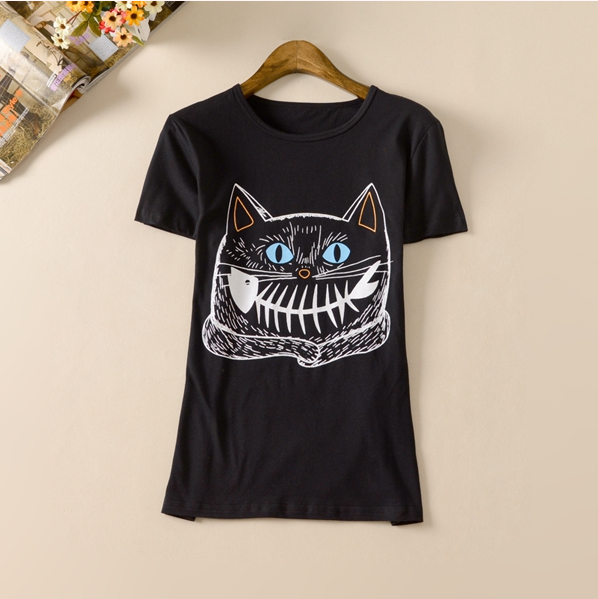Women's Leisure T-shirts Cute Loose Cat Design T-shirt