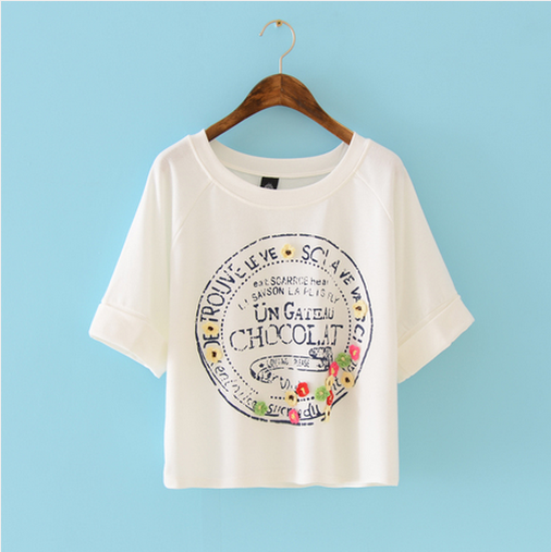 Foral Design T-shirts Ladies Letters Multicolor Short T-shirt Printed