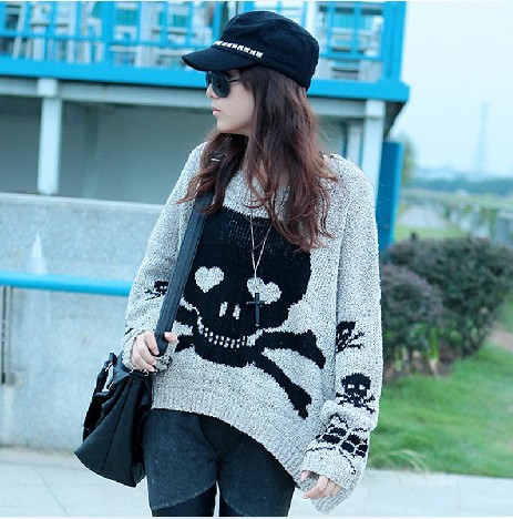 Christmas Skull Sweaters Women Loose Knit Sweater on Luulla