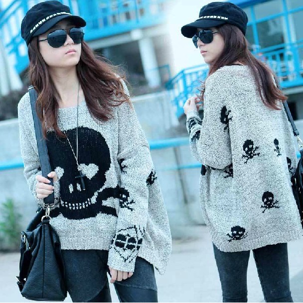 Christmas Skull Sweaters Women Loose Knit Sweater on Luulla