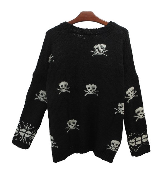 Christmas Skull Sweaters Women Loose Knit Sweater on Luulla