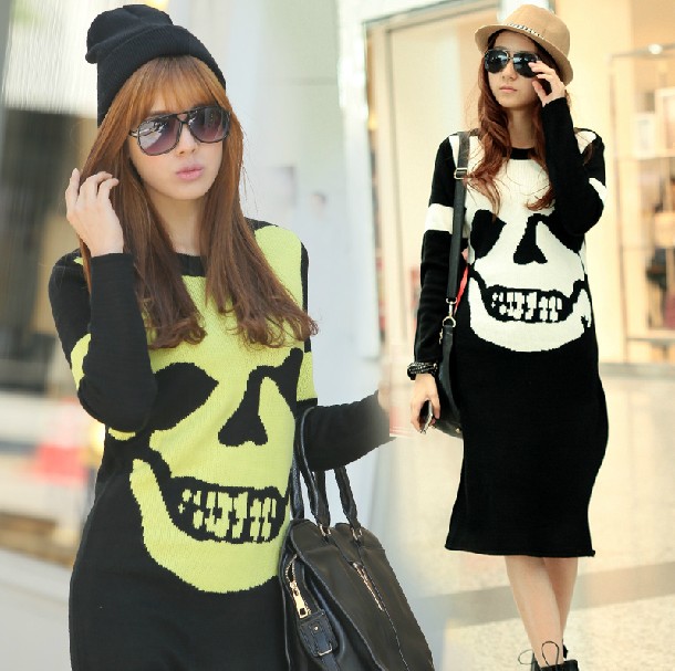 Unique Thicken Dresses Skull Long Dress Causal Sweater Quality on Luulla